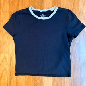 Abercrombie & Fitch Dark Blue Crop Top with Light Gray Trim